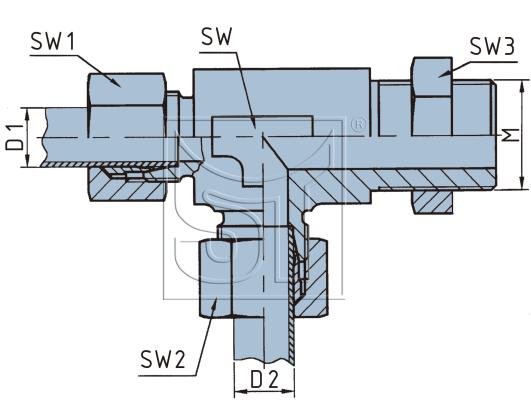 T- Verschraubung für 15 mm Rohr, seitlich M22 x 1,5 einschraubbar   