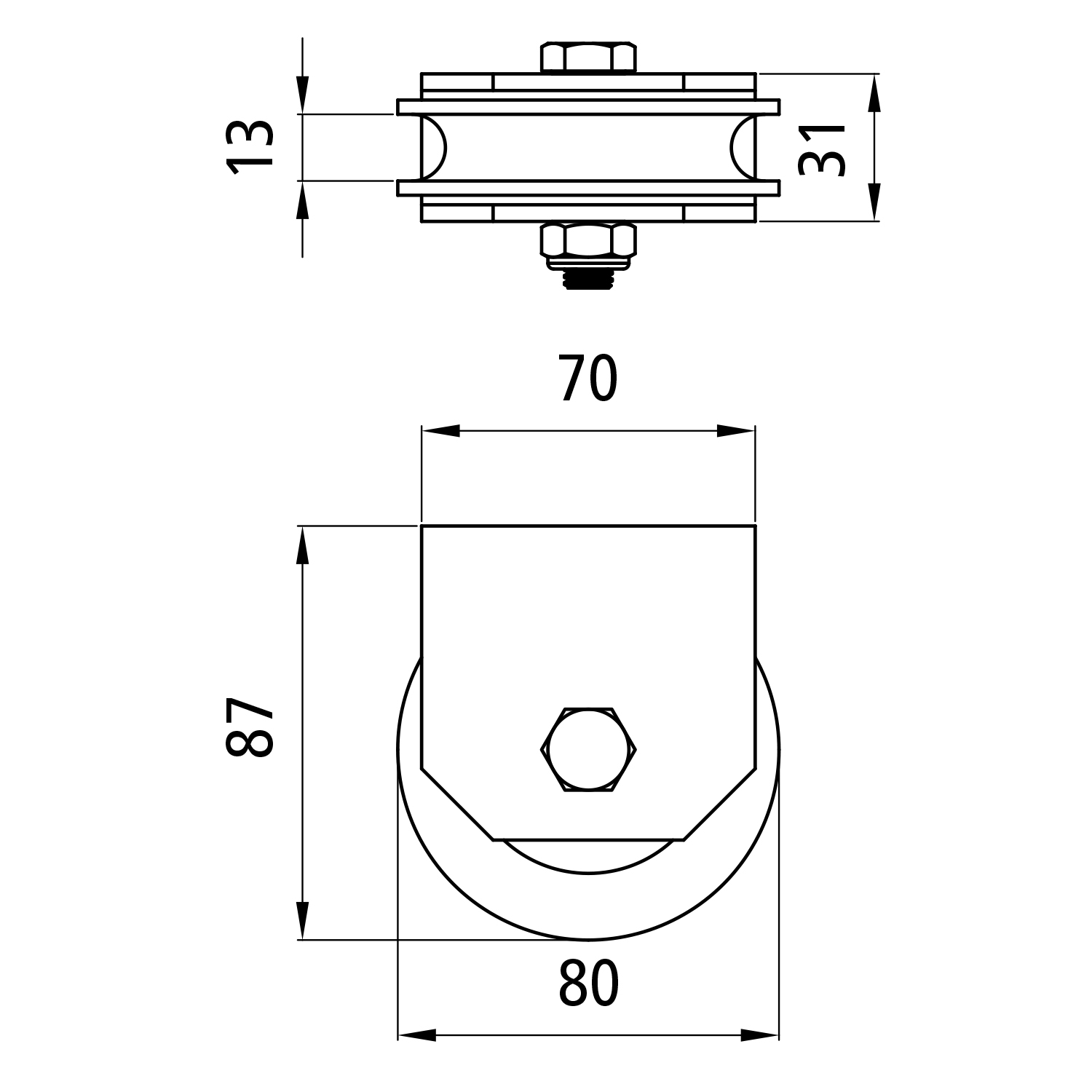 Seilrolle mit Bügelhalter 80 mm 