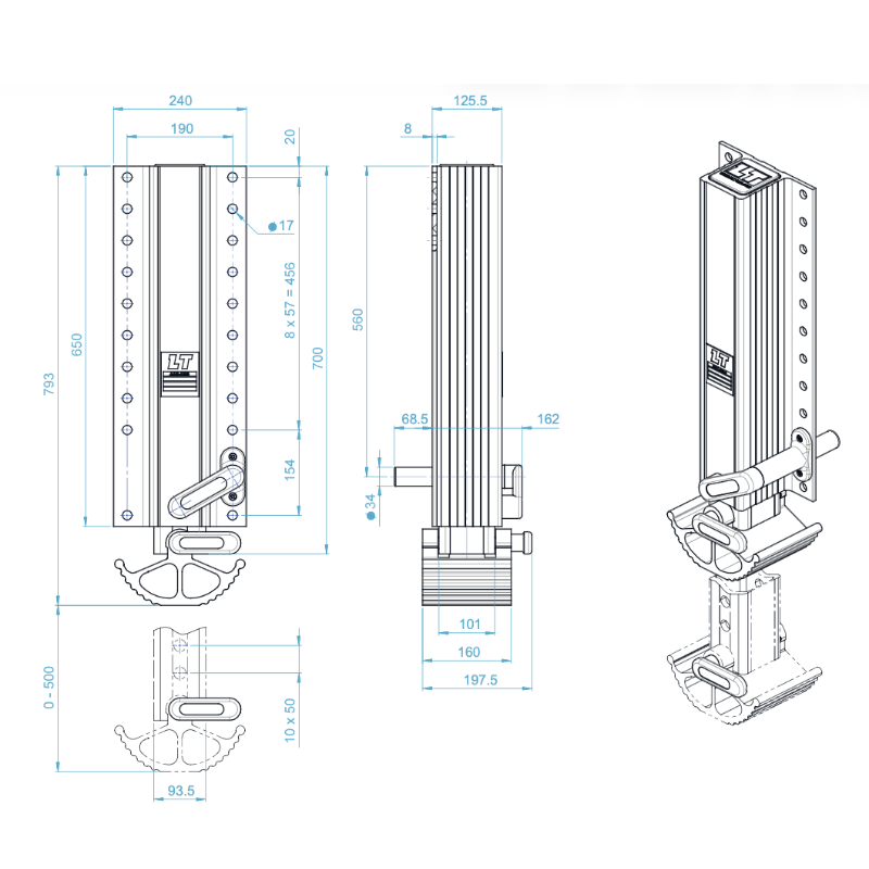 Stützbein-Satz LT ALU- LEG mit Kunststoff Handgriffe 