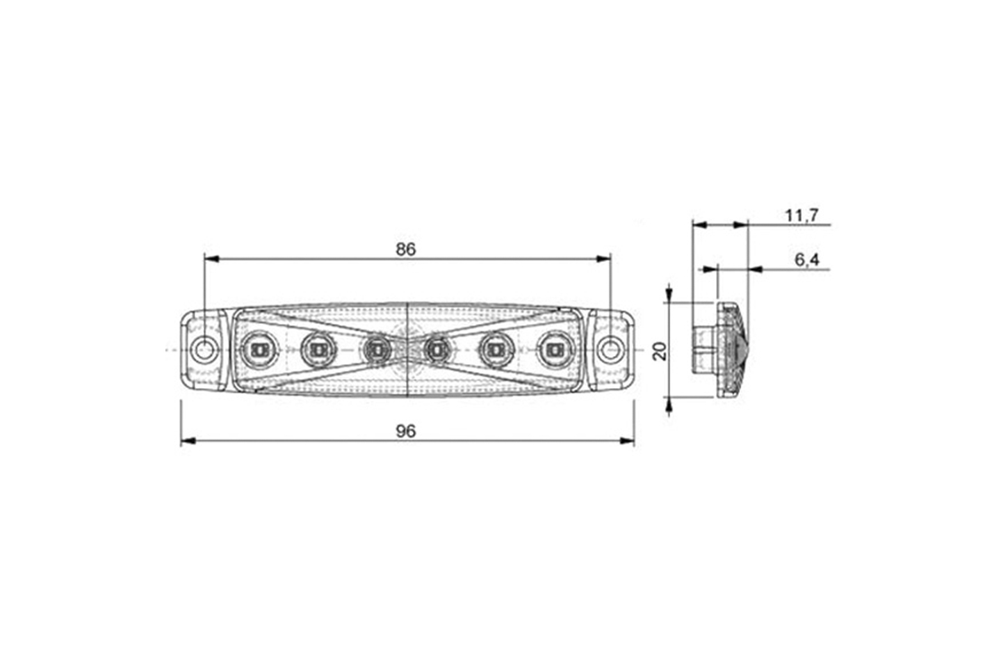 Seitenmarkierungsleuchte mit 6 Led´s 12 und 24 Volt