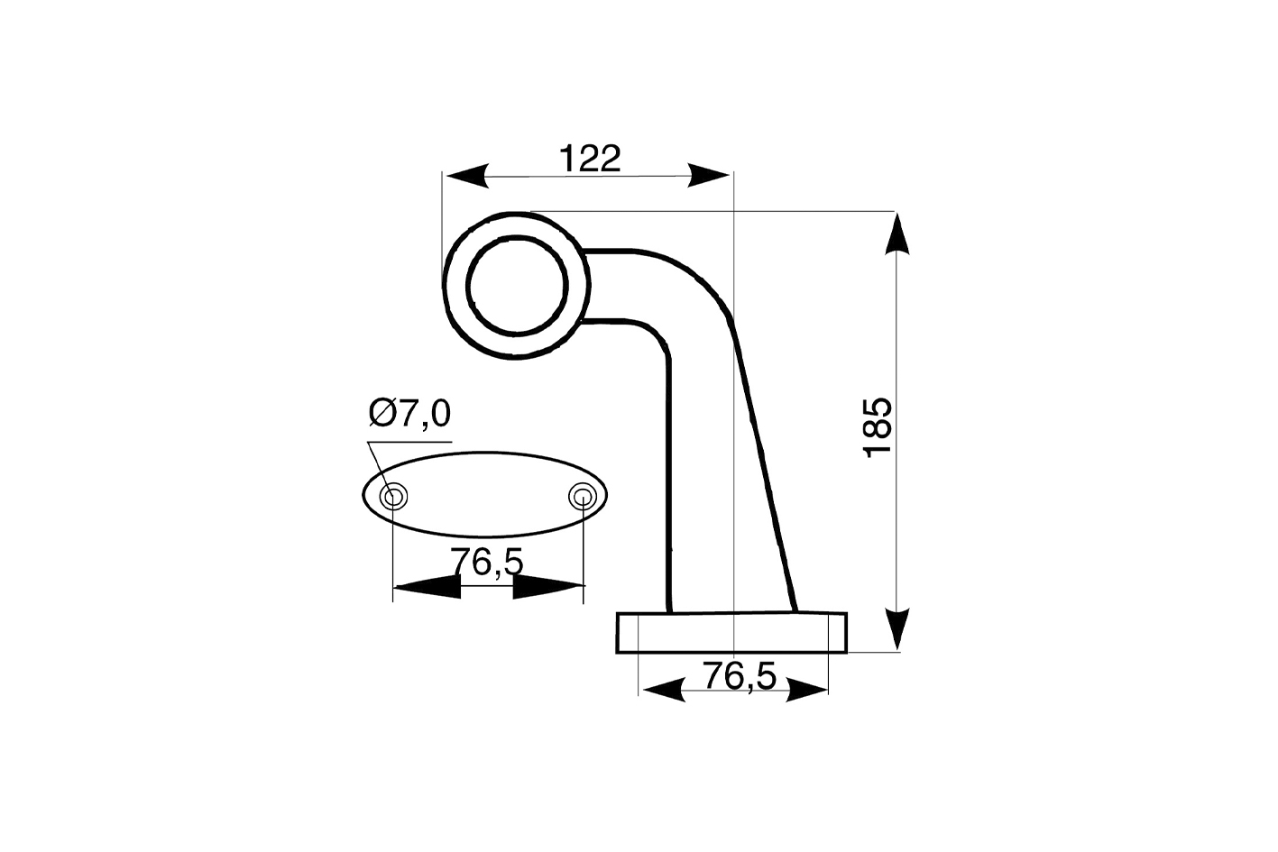 LED Begrenzungsleuchte 24V  Anbau links / rechts  abgewinkelte Version