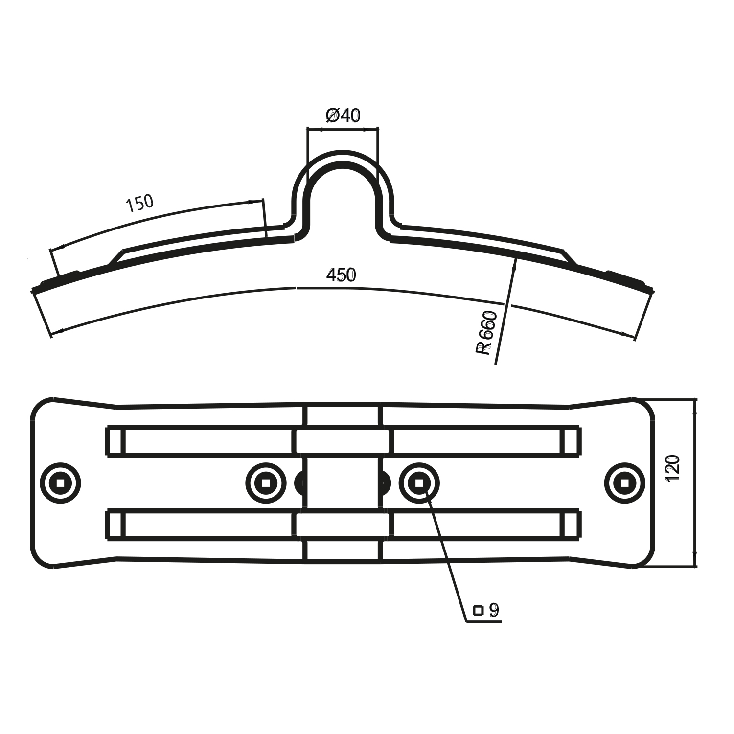 Kotflügelhalter Typ 400 für 40mm Tragrohre 