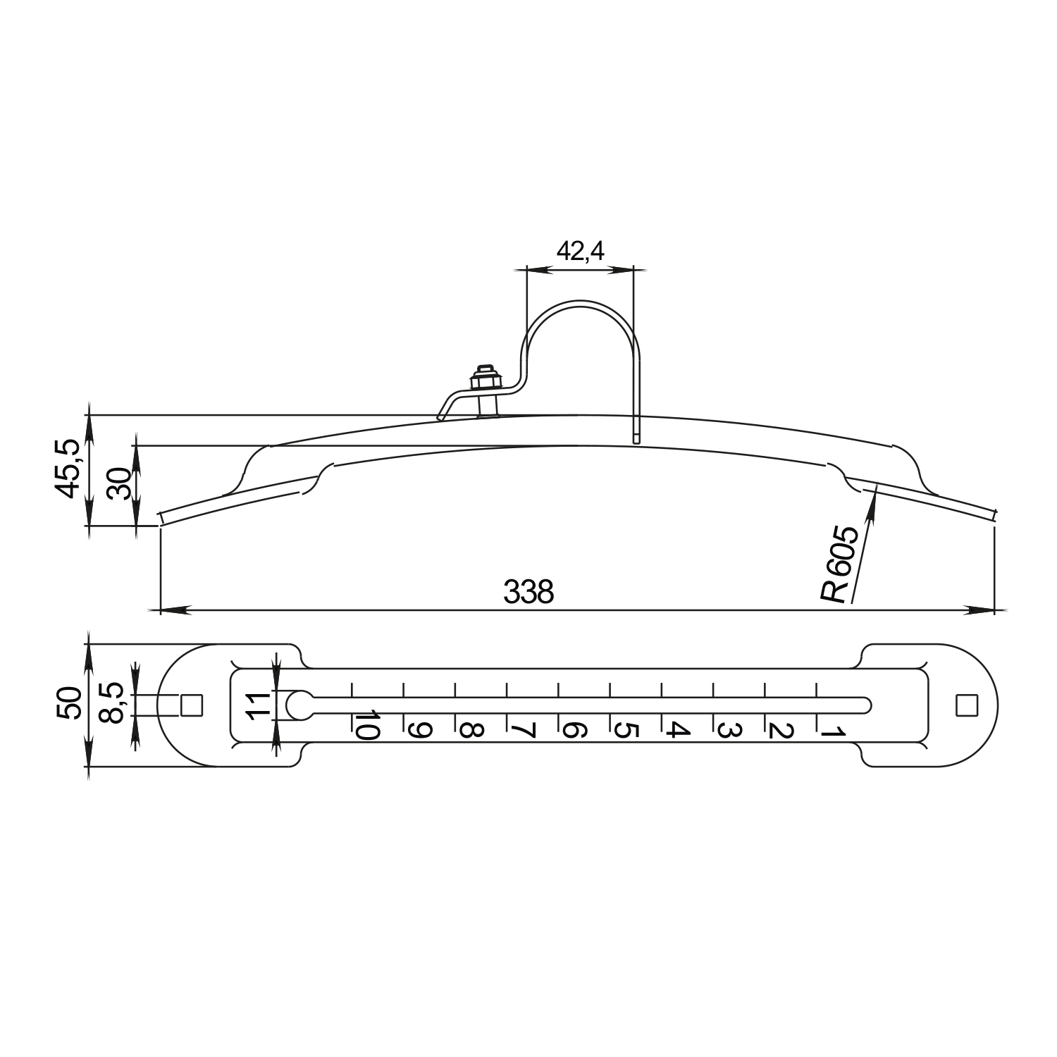 Kotflügelhalter stufenlos verstellbar für 42,4mm Tragrohre 