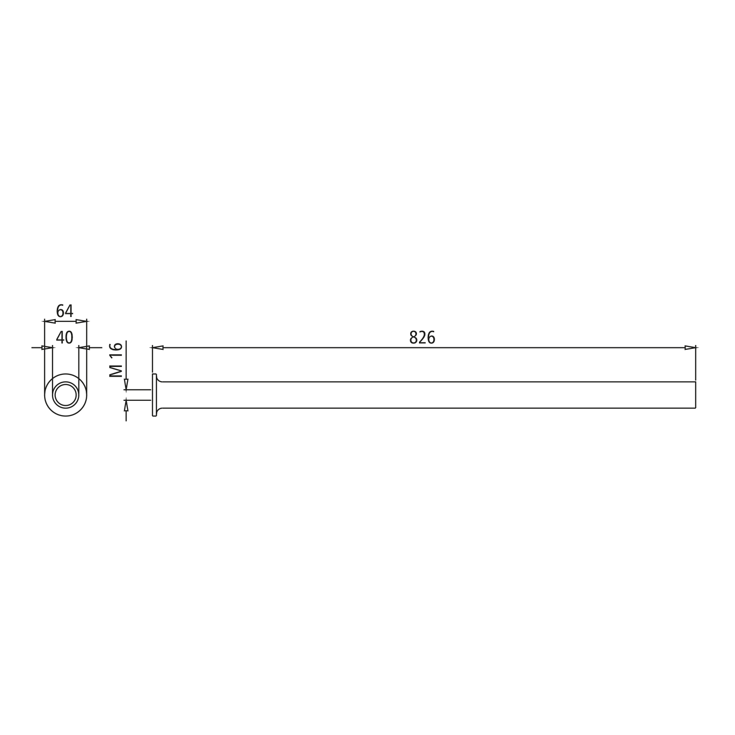 Kotfügel- Tragrohr 40 x 800mm gerade grundiert