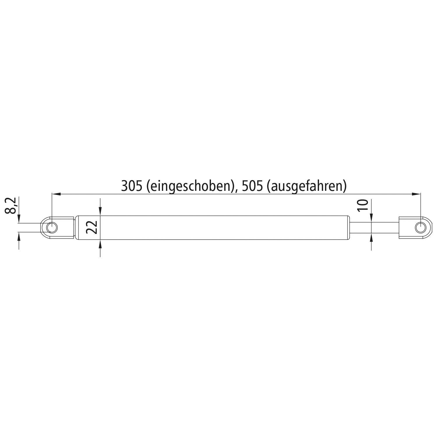 Gasdruckfeder 750 N Kolbenstange aus Edelstahl