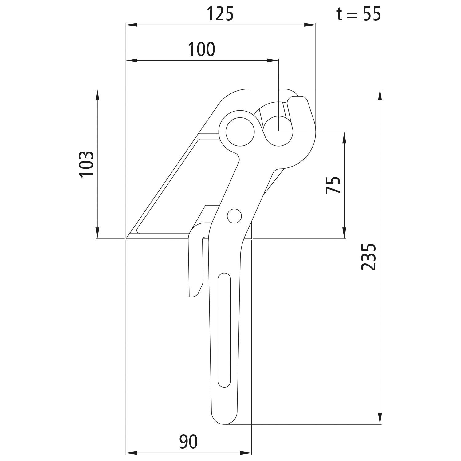 Pendelverschluss H 114 bis 4,5 t links 