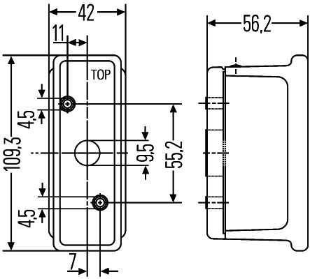 Umrissleuchte 12 / 24V Hella Rear- Logic Anbau links 