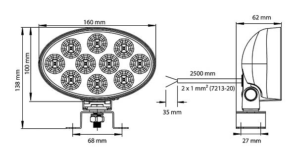 LED Rückfahrscheinwerfer oval mit 10 Leuchtdioden 200 Lumen 