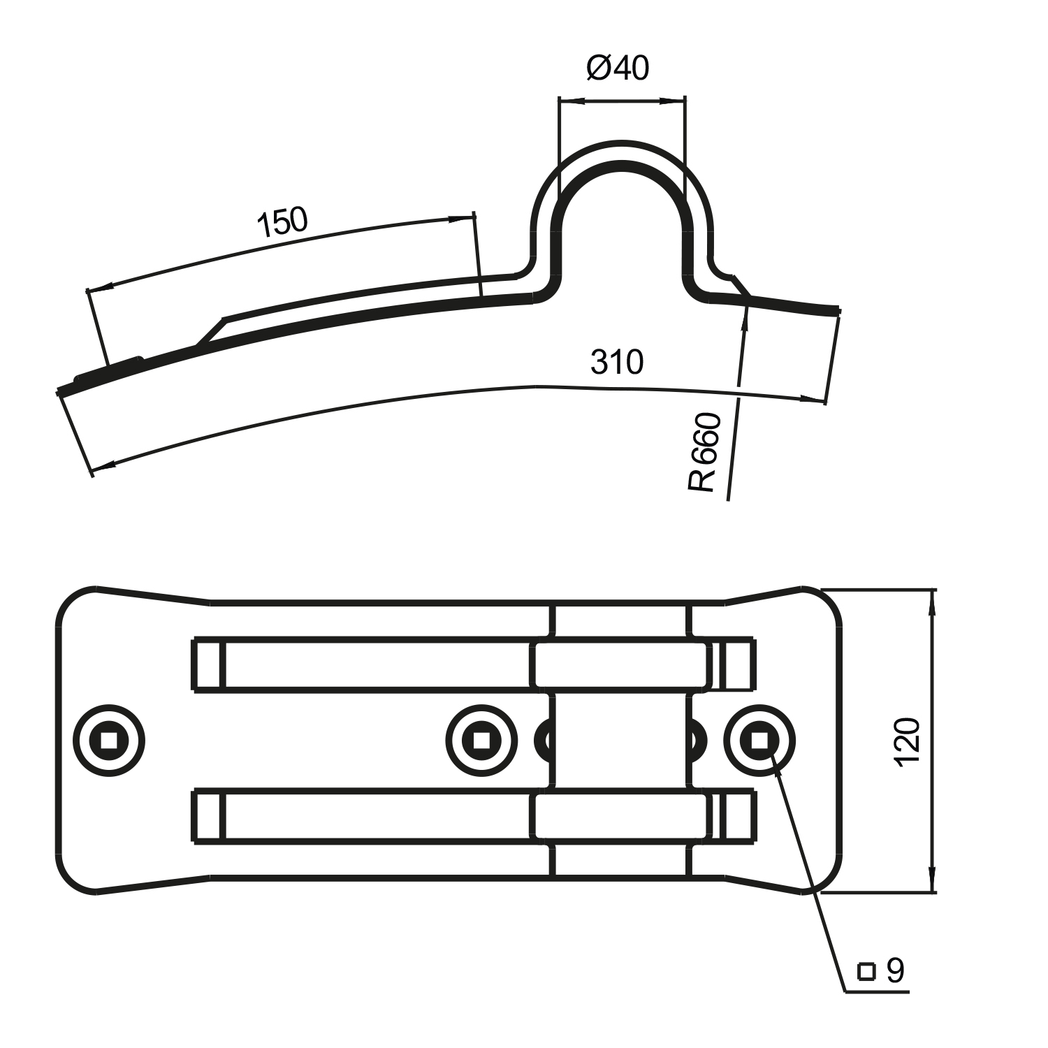 Kotflügelhalter Typ 400 für 40mm Tragrohre