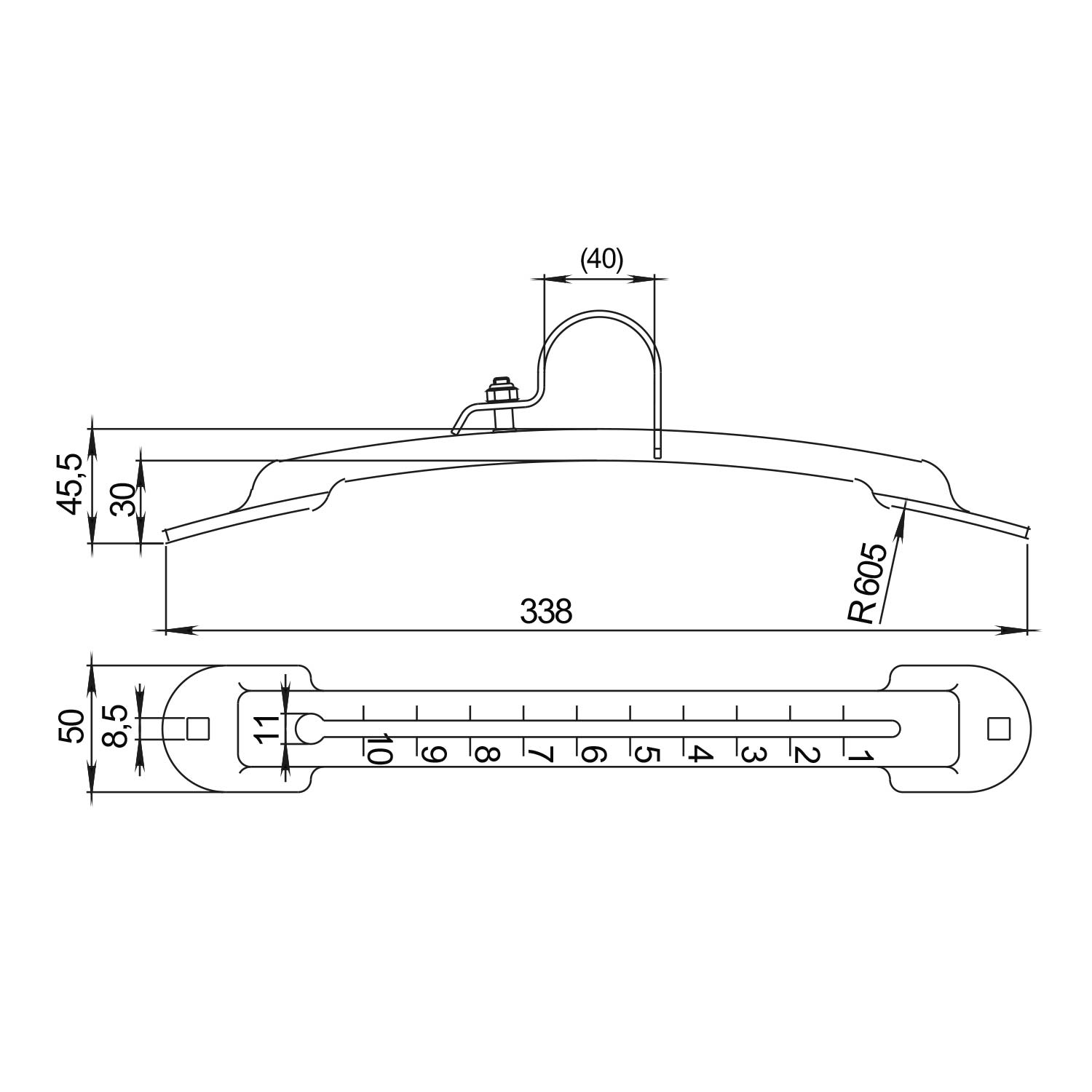 Kotflügelhalter stufenlos verstellbar für 40mm Tragrohre