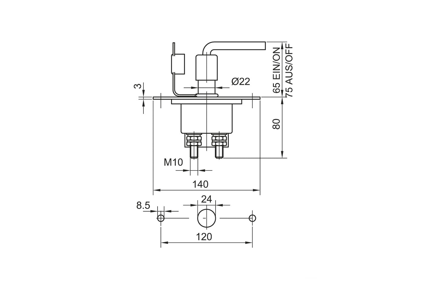 Batterietrennschalter 12 und 24 Volt 0 341 003 004