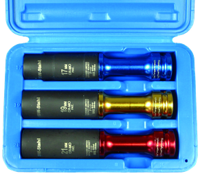 3-tlg. Alufelgen-Steckschlüssel Set – 17, 19, 21 Mm, 1/2” Antrieb, Dünnwandig (für Radmuttern, Im Koffer)