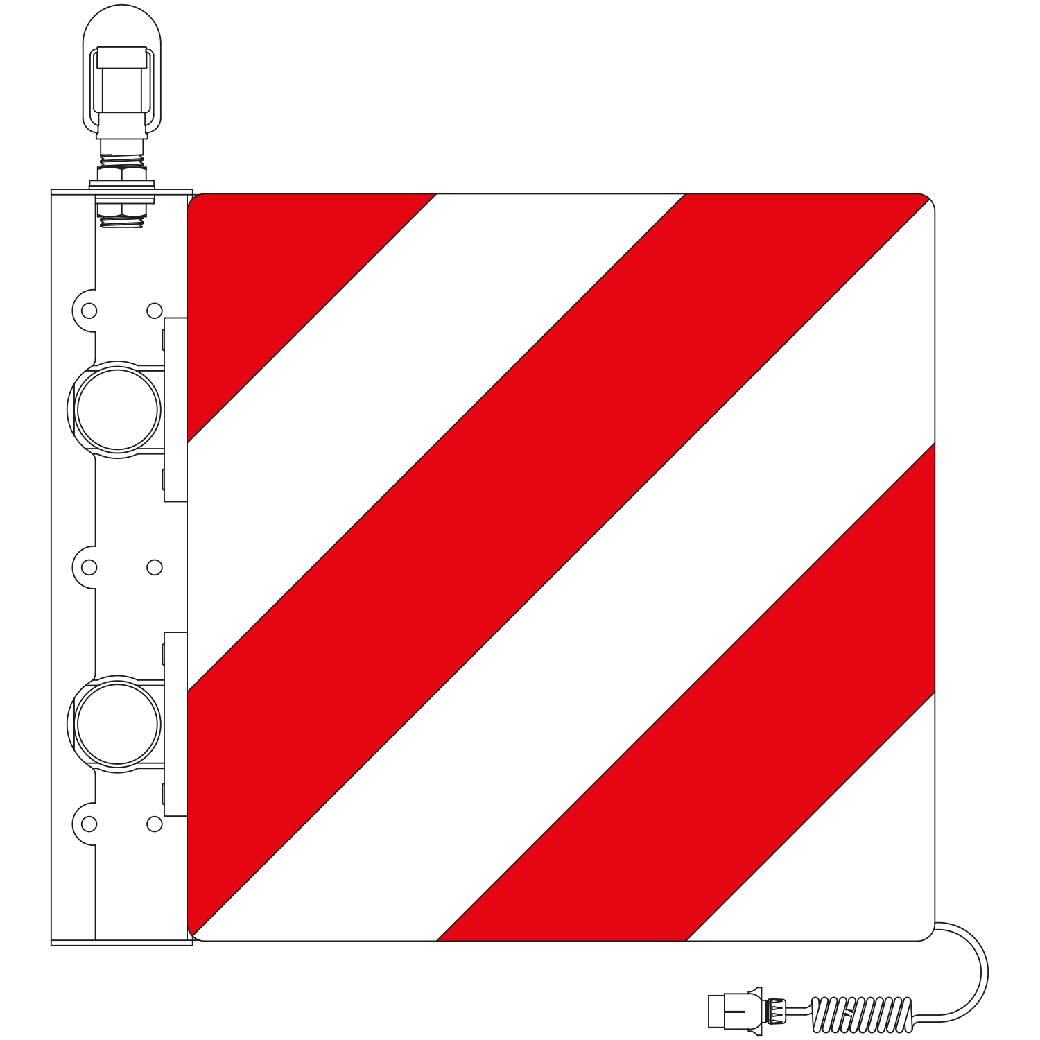 Warntafel für Überbreite hinten links 423 x 423mm mit Adapter für Rundumleuchte