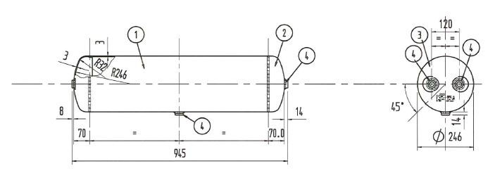 Aluminium Luftbehälter 40 Liter Ø 246mm  