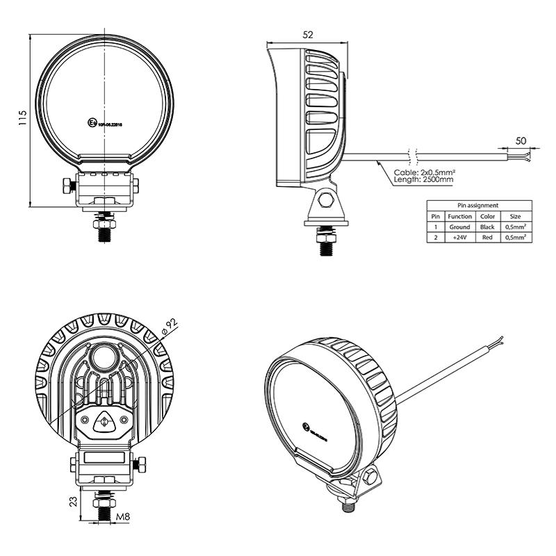 Arbeitsscheinwerfer rund Ø 92mm mit 36x1 W Leuchtdioden 2800 Lumen    Arbeitsscheinwerfer rund Ø 92mm mit 36x1 W Leuchtdioden 2800 Lumen