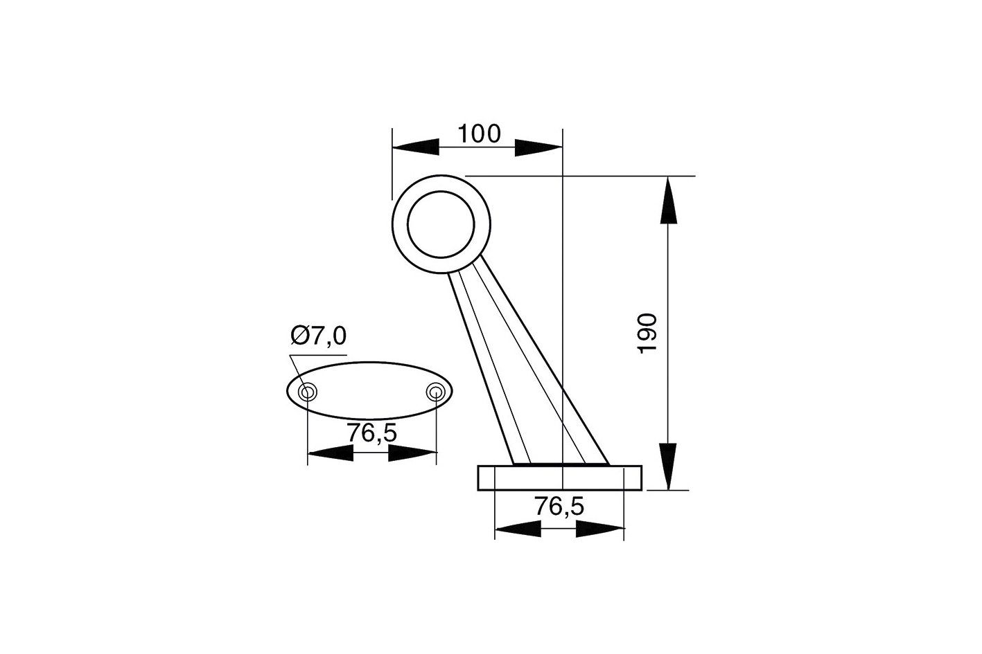 LED Begrenzungsleuchte 24V  Anbau links / rechts geneigte Version