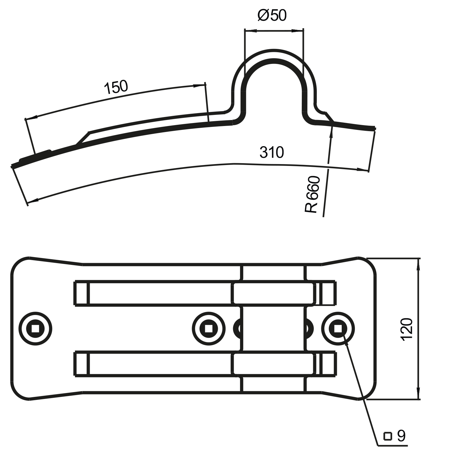 Kotflügelhalter Typ 500 für 50mm Tragrohre