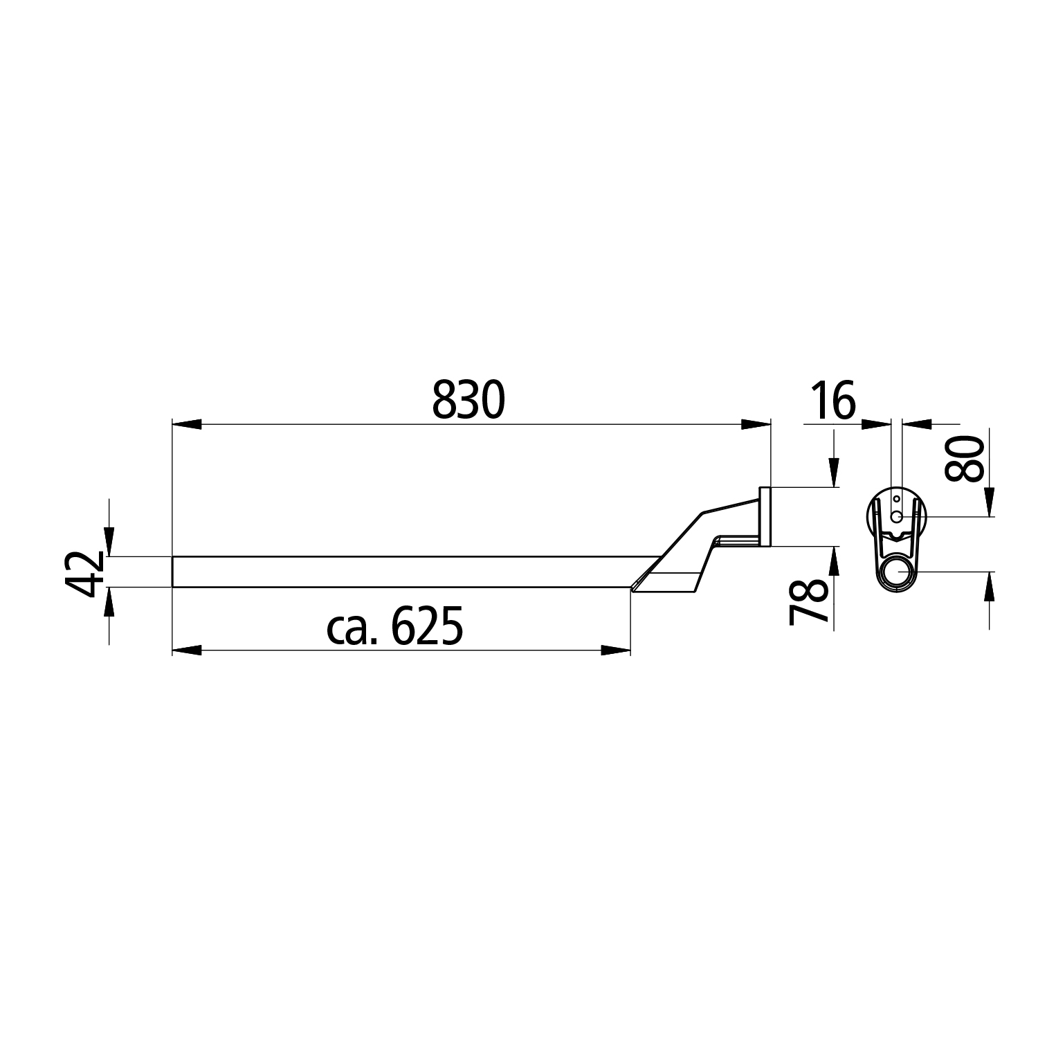 Kotfügel- Tragrohr 42,4 x 830mm gerade