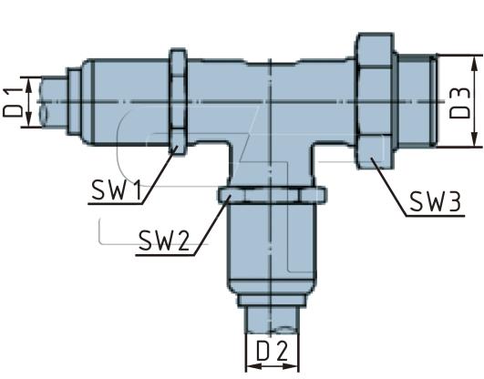 T-Stück 10mm seitlich vorgeschraubt auf M16x1,5 